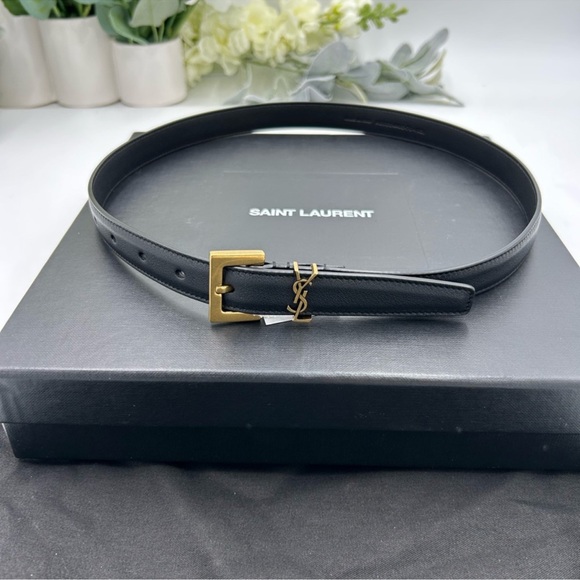 Saint Laurent Accessories - Women’s Saint Laurent calf skin YSL logo leather belt size 70 centimeter/28 inch